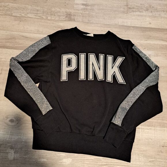 Victoria's Secret PINK Size XS Black Glittery Fleece Pullover - Picture 1 of 7
